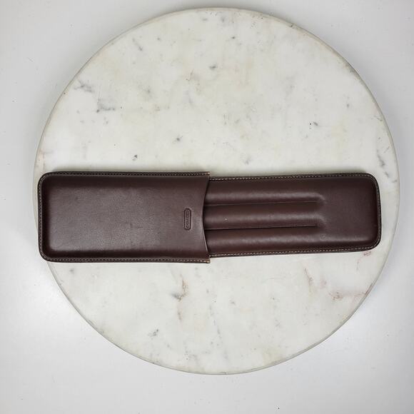 Coach Brown Leather 3 Finger Cigar Holder Case Travel Accessory Embossed Logo - Picture 13 of 15